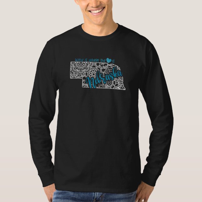 Nebraska Hemstat Ne Mandala Karta Usa Amerika Us  T Shirt (Framsida)