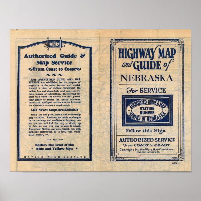 Nebraska Highway Karta Poster (Framsidan)