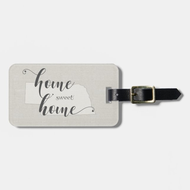 Nebraska - Home Sweet Home burlap look Bagagebricka (Horisontell Framsida)