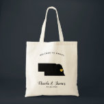 Nebraska Karta Bröllop Välkommen Bag Tote Black, G Tygkasse<br><div class="desc">Bröllop helg hälsar med sig en presentpåse för gäster från byn till bröllop,  med en bild av Nebraska,  med guld hjärta. Fyll i toa med dina favoritgodis.</div>