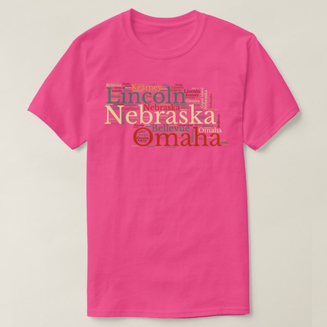 Nebraska Karta och Städer T Shirt (Design framsida)