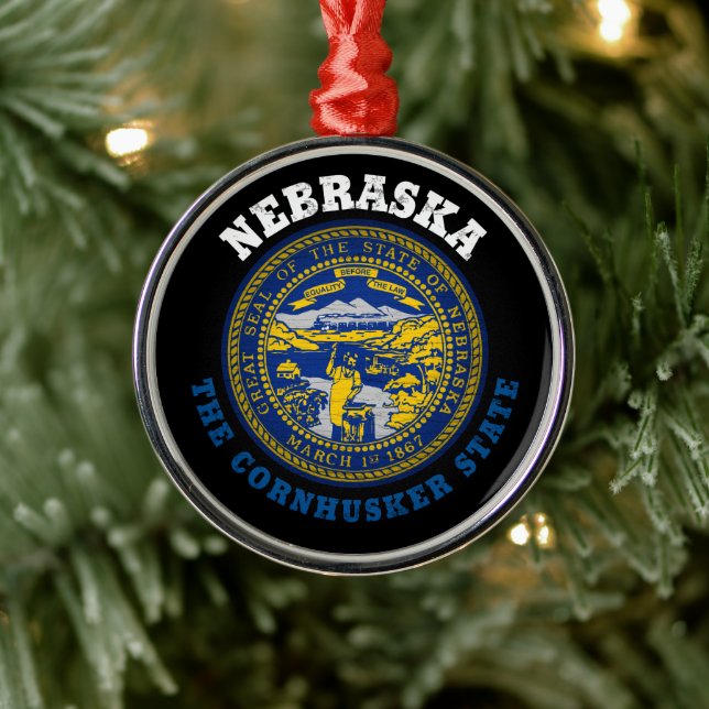 NEBRASKA MAJSSKALARSTATENS FLAGGA JULGRANSPRYDNAD METALL (Träd)