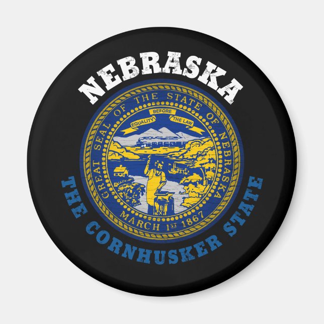 NEBRASKA MAJSSKALARSTATENS FLAGGA MAGNET (Framsidan)