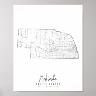 Nebraska Minimal Street Karta Poster