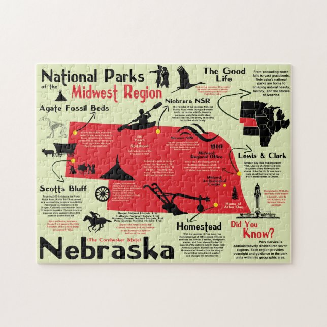 Nebraska National Parker Infogragrafik Karta Pussel (Horisontell)