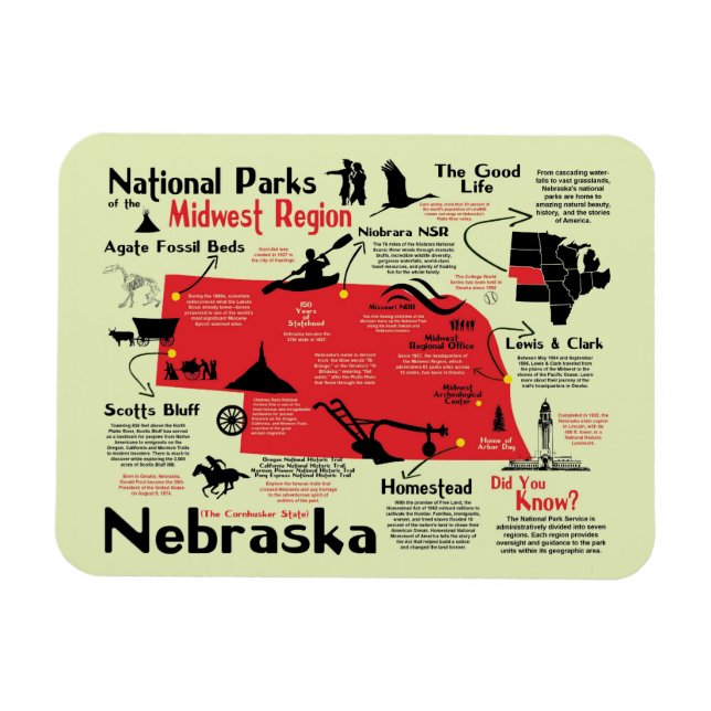Nebraska National Parker Karta Magnet (Horisontell)