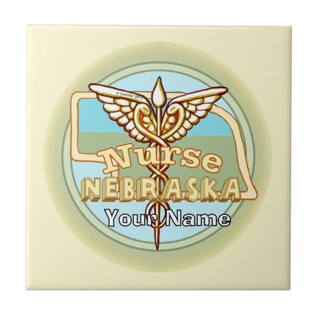Nebraska Nurse Caduceus Tile Kakelplatta (Framsidan)
