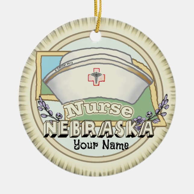 Nebraska Nurse Julgransprydnad Keramik (Framsidan)