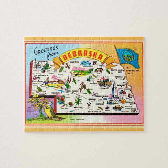 Nebraska Postcard Karta Jigszle Puzzle Pussel (Horisontell)