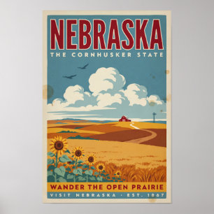 Nebraska Prärielandgård Illustration Resa Konst Poster