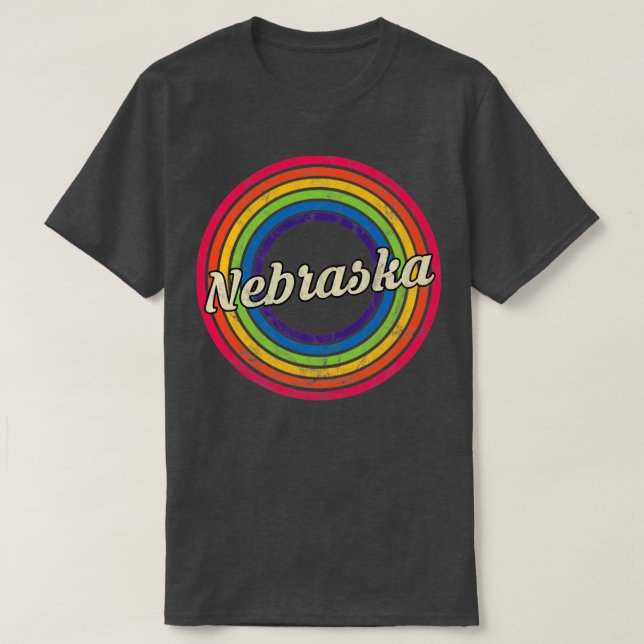 Nebraska Retro Regbow Faded Stil T Shirt (Design framsida)