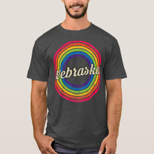 Nebraska Retro Regbow Faded Stil T Shirt