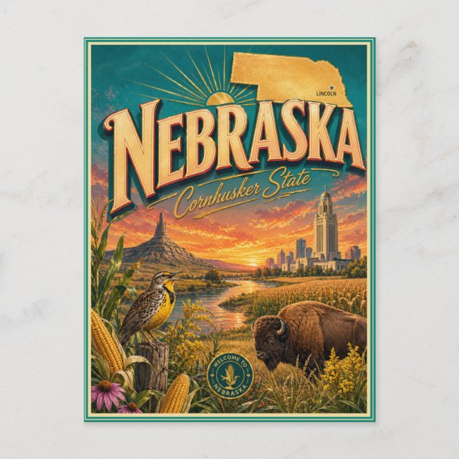 Nebraska Retro Resor Minnessak Postkort Vykort (Framsida)