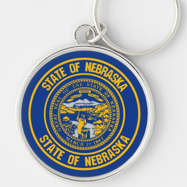 Nebraska Round Emblem Rund Silverfärgad Nyckelring (Framsidan)