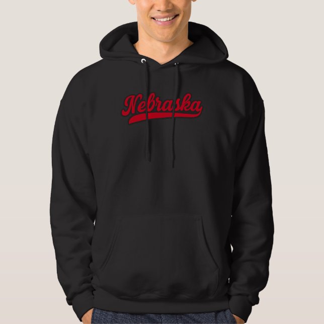 Nebraska Script-Logotyp | Retro Red State Pride Hoodie (Framsida)