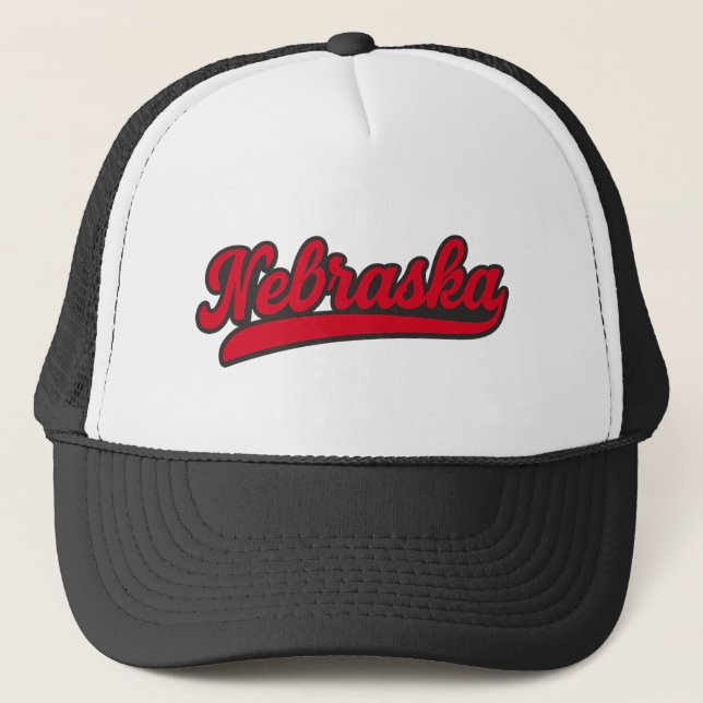 Nebraska Script-Logotyp | Retro Red State Pride Keps (Framsida)