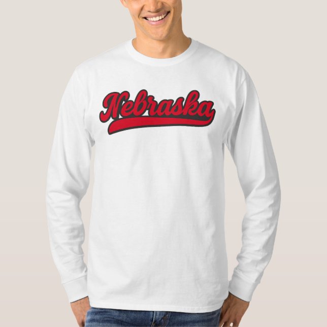 Nebraska Script-Logotyp | Retro Red State Pride T Shirt (Framsida)