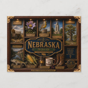 Nebraska Shadow Box 3D Figurin Delstat Vykort