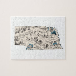 Nebraska Shaped Cornhusker Vintage Bild Karta Pussel