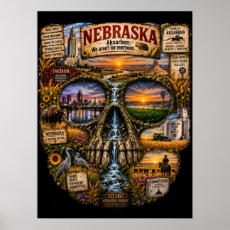 Nebraska Skull Art Print | State of Mind Poster