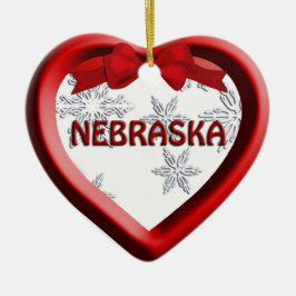 Nebraska Snowflake Heart jul Ornament