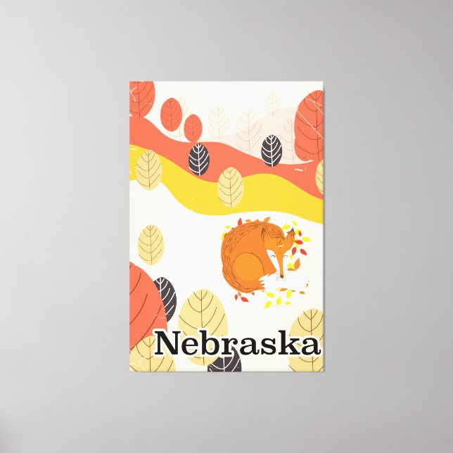 Nebraska Sövande Räv vintage resaffisch Canvastryck (Framsida)