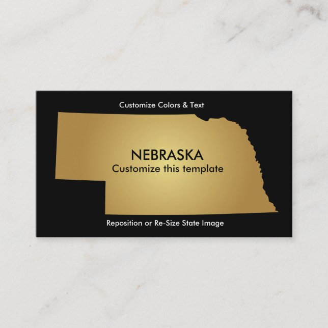 Nebraska State Affärskort Metallic Guld Visitkort (Framsida)