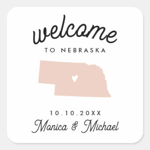 NEBRASKA State Destination Wedding ANY FÄRG Fyrkantigt Klistermärke