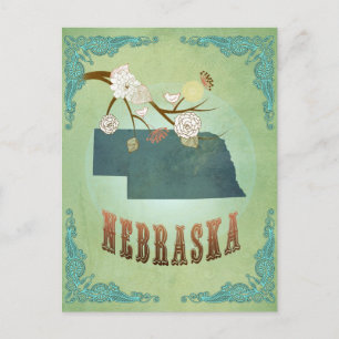 Nebraska State Karta - Grönt Vykort