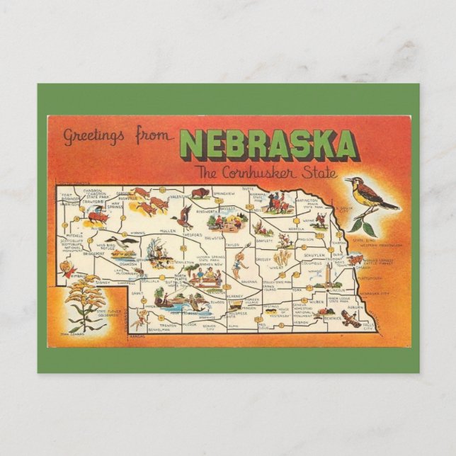 Nebraska-staten Karta Vykort (Framsida)
