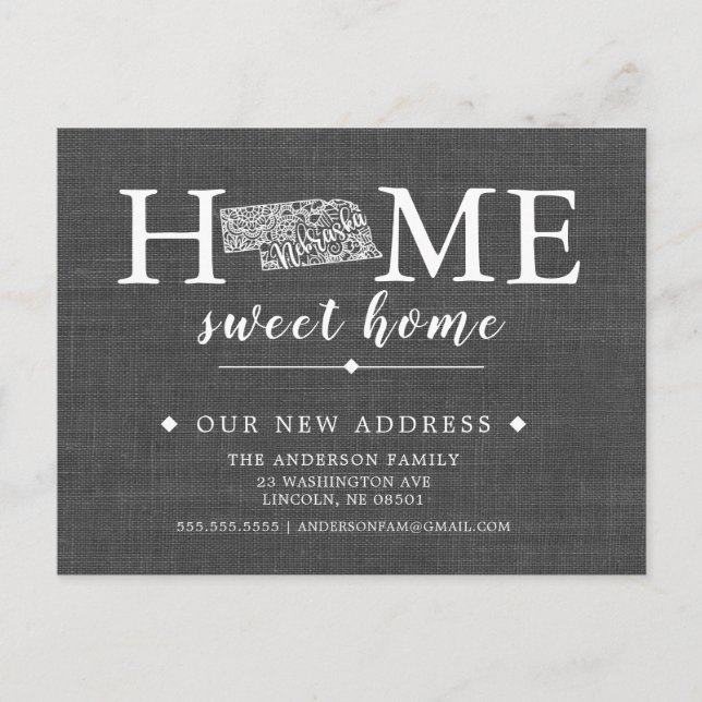 NEBRASKA Statens flyttningskortsmeddelande Meddelande Vykort (Framsida)