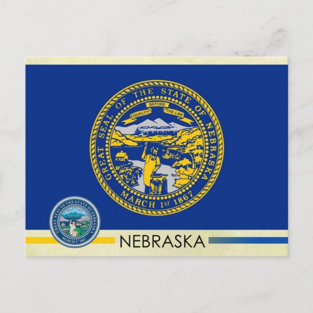 Nebraska Statlig flagga och Seal Vykort (Framsida)