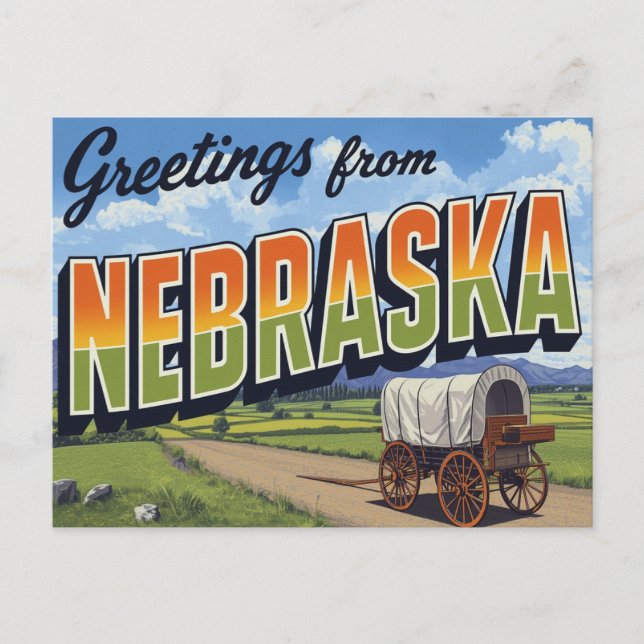 Nebraska täckt vagnsfält vykort (Framsida)