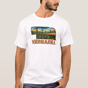 Nebraska Tattoo-stil Kontur med Majsfält T Shirt