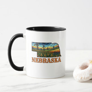 Nebraska Tattoo Style Kontur med Majsfält Mugg