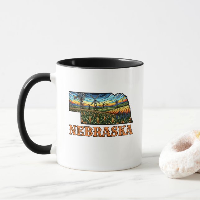 Nebraska Tattoo Style Kontur med Majsfält  Mugg (Med munk)
