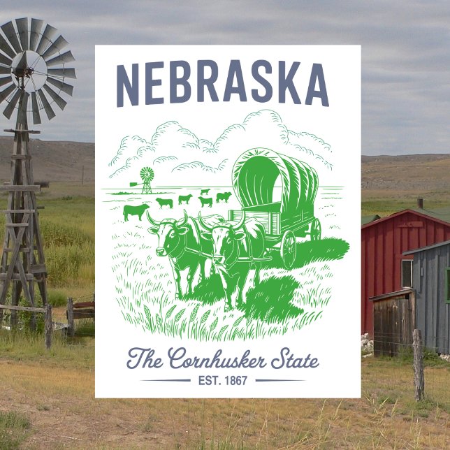 Nebraska The Cornhusker State Est. 1867 Oxar  Vykort (Nebraska The Cornhusker State Est. 1867 Oxen Postcard
)