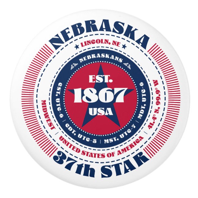Nebraska US State Rött vitt blått Typography Knopp (Framsidan)