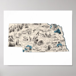 Nebraska Vintage Bild Karta Poster