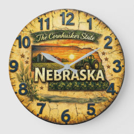 Nebraska Vintage Cornhusker State Farm Scene Stor Klocka