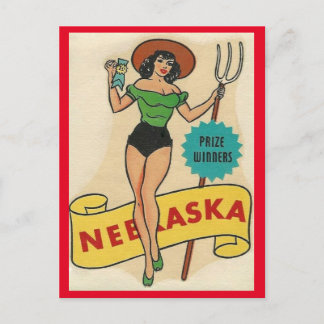 Nebraska Vintage Pin Up Flicka Resa vykort