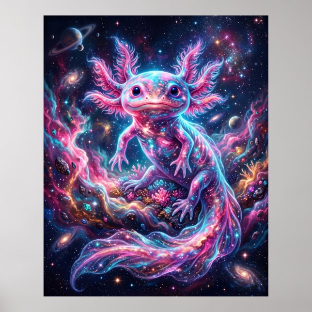 Nebula Axolotl Lysande Stjärnrev Konst Poster (Framsidan)