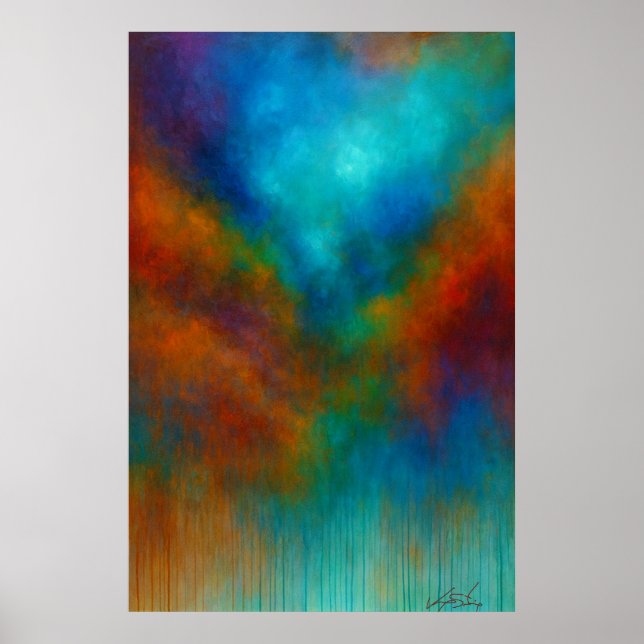 Nebula Cascade - Cyan and Crimson Abstract Drip Poster (Framsidan)