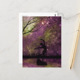 Nebula Himlar Dancer Silhouette - Rosa och Gult Vykort