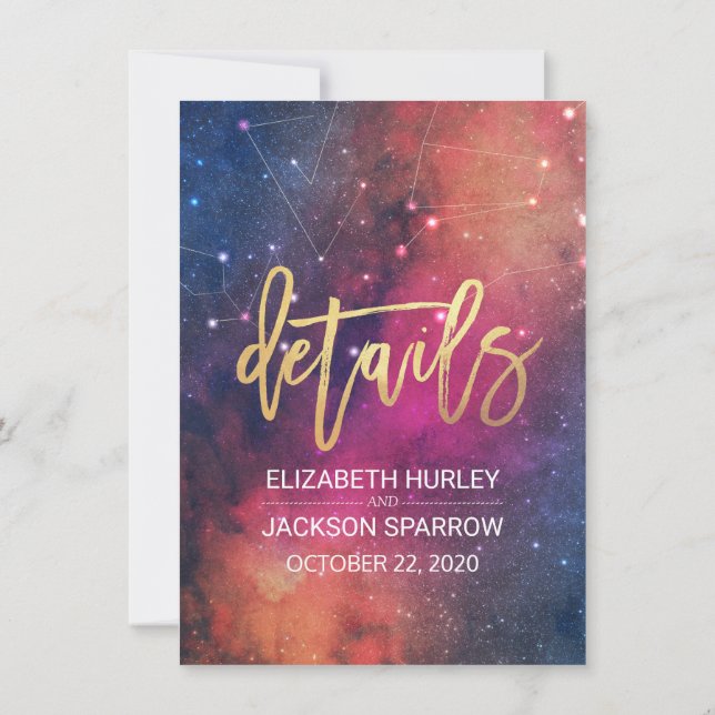 Nebula-konstellationer med bröllop-stjärna inbjudningar (Baksida)