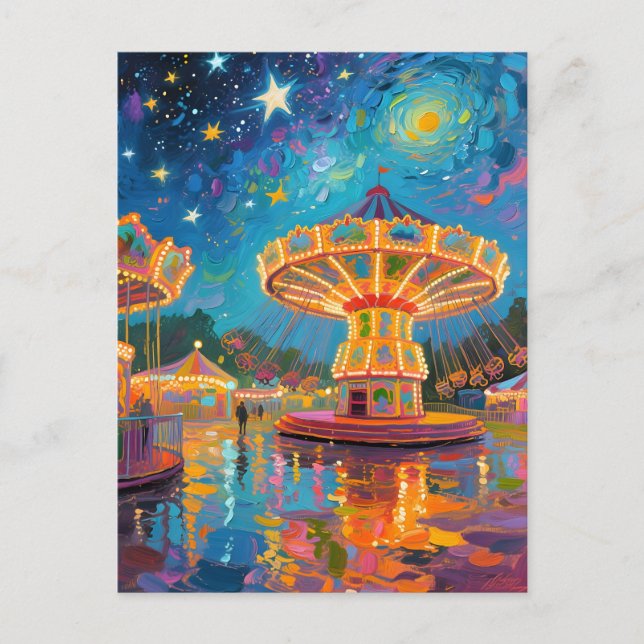 Nebula Night Carousel - Van Gogh Inspired Art Vykort (Framsida)