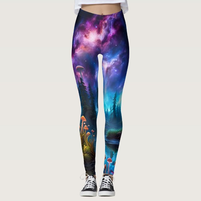 Nebula och Bioluminescent Alien Mushroom Leggings (Framsida)
