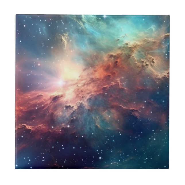 Nebula och galaxer i rymden kakelplatta (Framsidan)