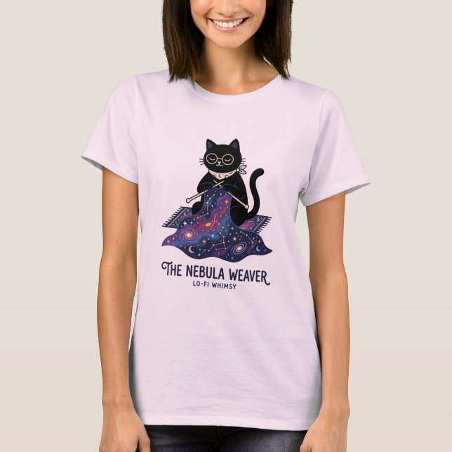 Nebula Vävaren Tröja Celestial Stickning Katt T-sh (Framsida)