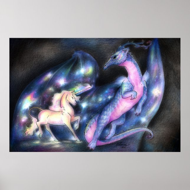 Nebult: Unicorn och Dragon Large Print Poster (Framsidan)